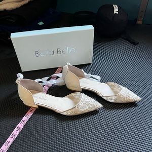 Bella Belle size 8.5 Ivy Pearl and Lacy Ivory Silk wedding shoes flats